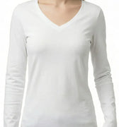 V-Neck Long Sleeve T-Shirt for Women - White - MEME