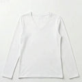V-Neck Long Sleeve T-Shirt for Women - White - MEME