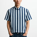Stripe Half Sleeve Shirt For Men Blue model ware