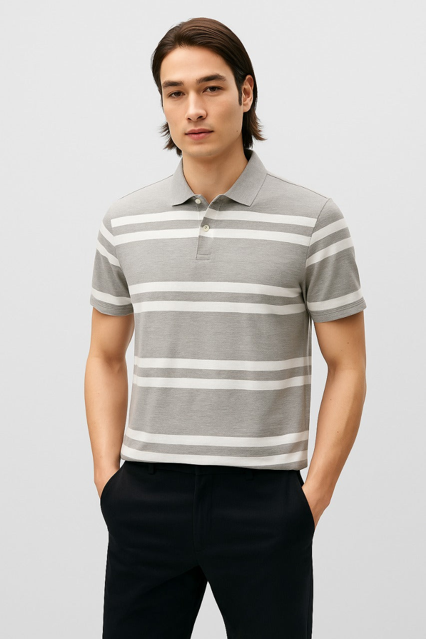 Stripe Polo T-Shirt For Men - Grey Melange