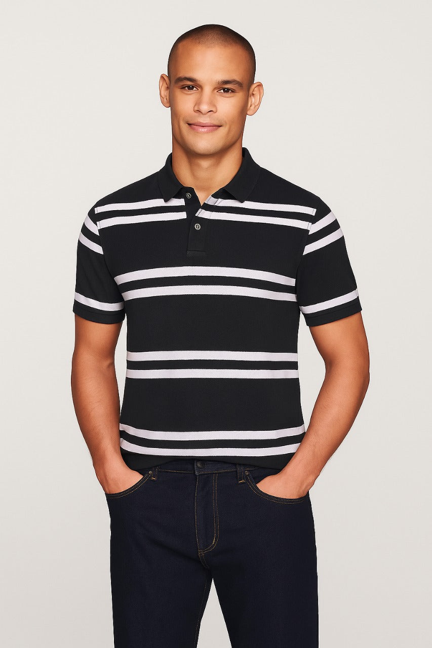 Stripe Polo T-Shirt For Men - Navy Melange