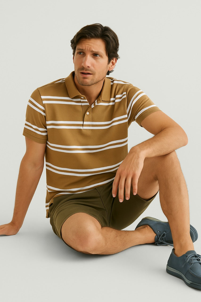 Stripe Polo T-Shirt For Men - Khaki