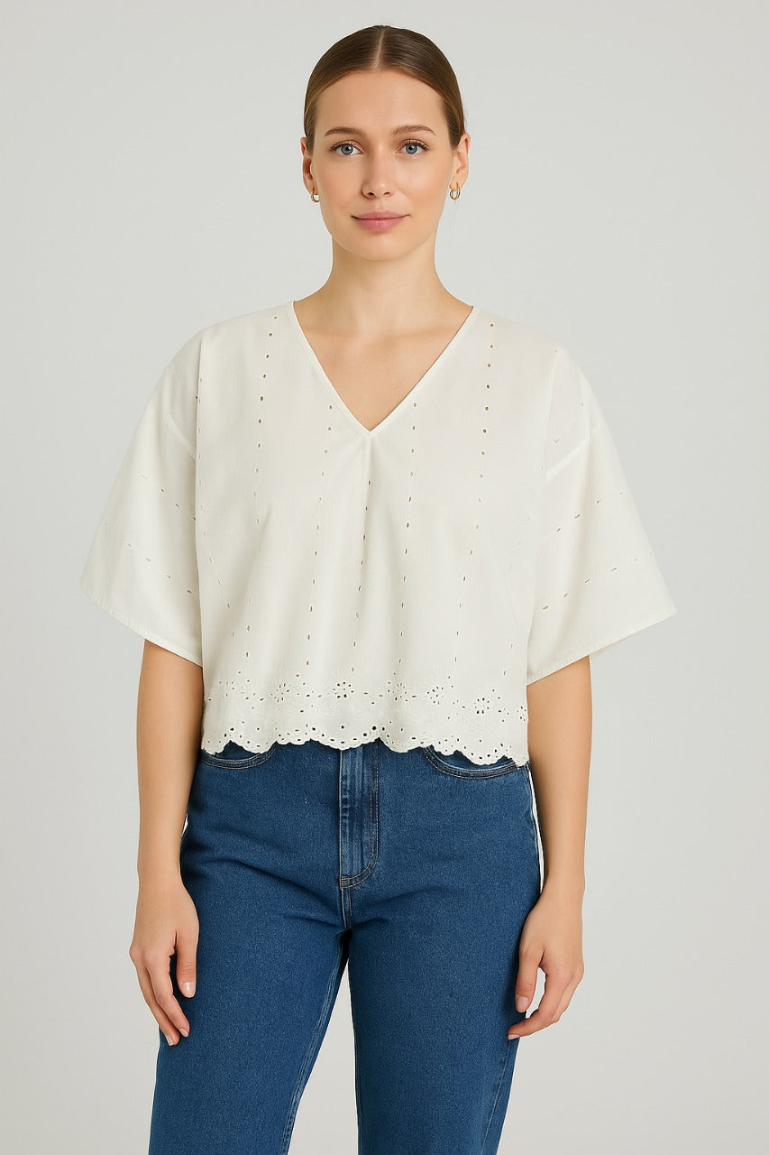 Drop Shoulder Top for Women - White