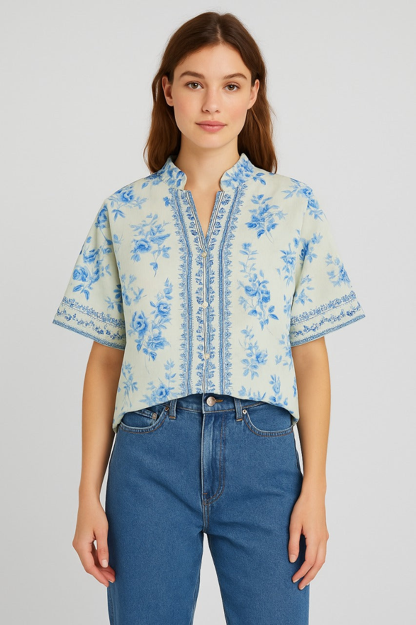 Printed Shirt for women - Moonstone Blue