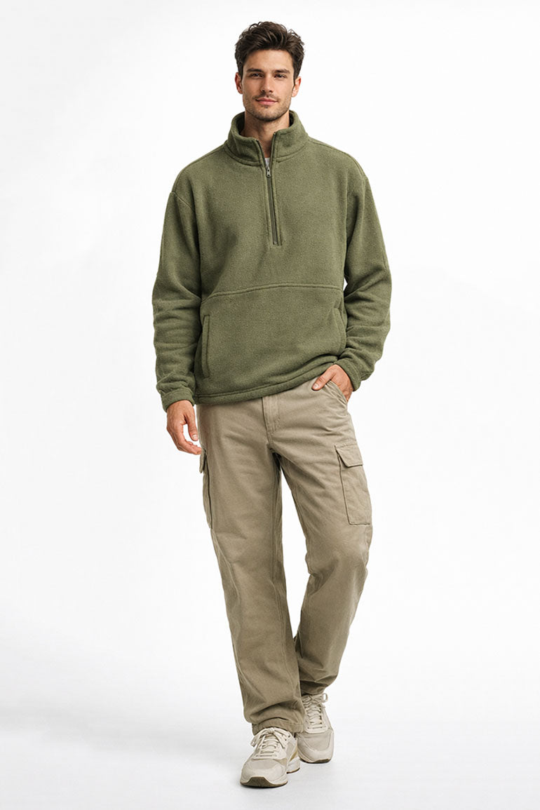 ZIP NECK PULLOVER FOR MAN - OLIVE