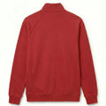 Tango red zip-up sweat jacket, stand collar, plain back, long sleeves, ribbed cuffs