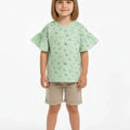 Light green baby girls oversized T-shirt with all-over butterfly print, flutter sleeves
