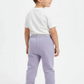 Lilac baby boys jogger trousers, side view with elastic ankle cuffs