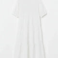 White girls tiered midi dress with short sleeves and button-down V-neck, front view