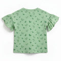 Light green baby girls oversized T-shirt, all-over butterfly print, back view flutter sleeves