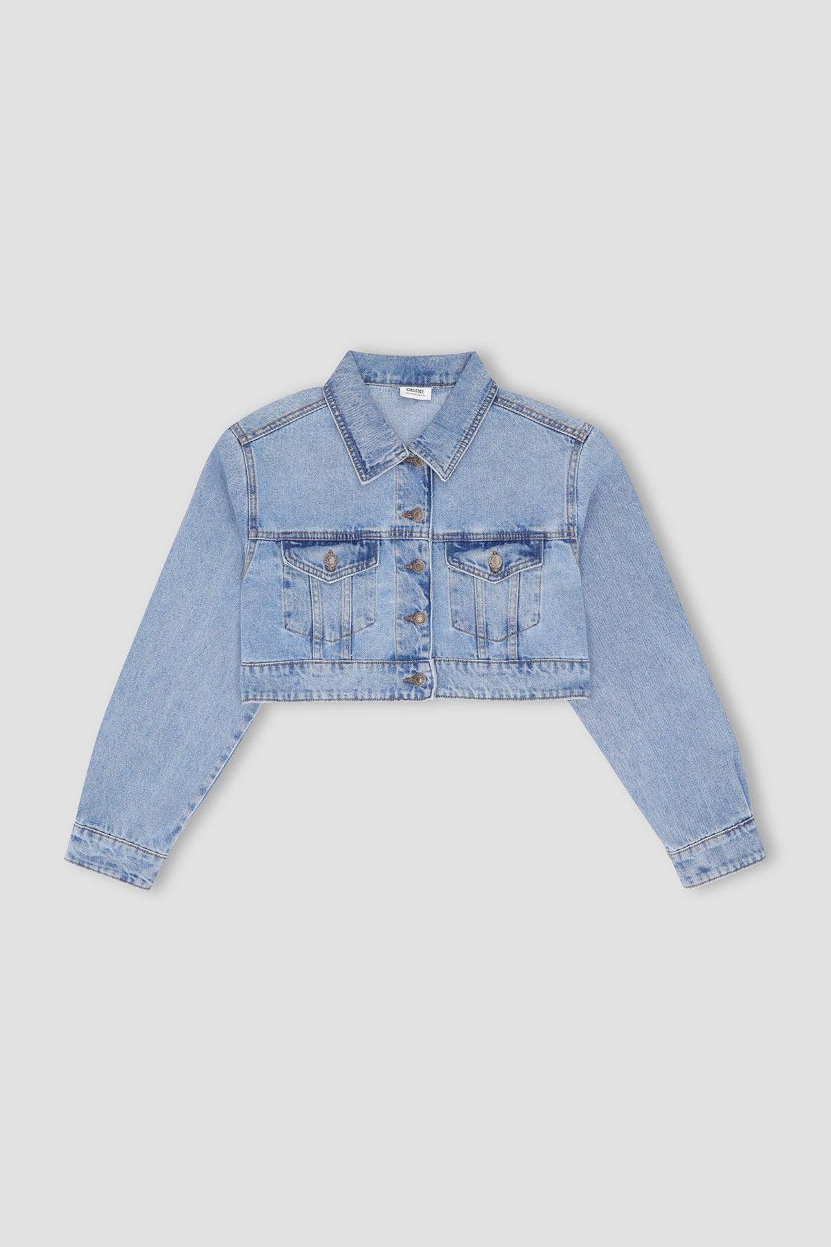 Cropped Denim Jacket For Women – Light Blue 