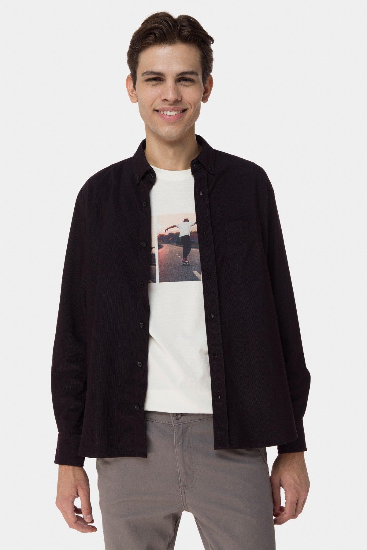 Solid Button Down Shirt For Men - Black