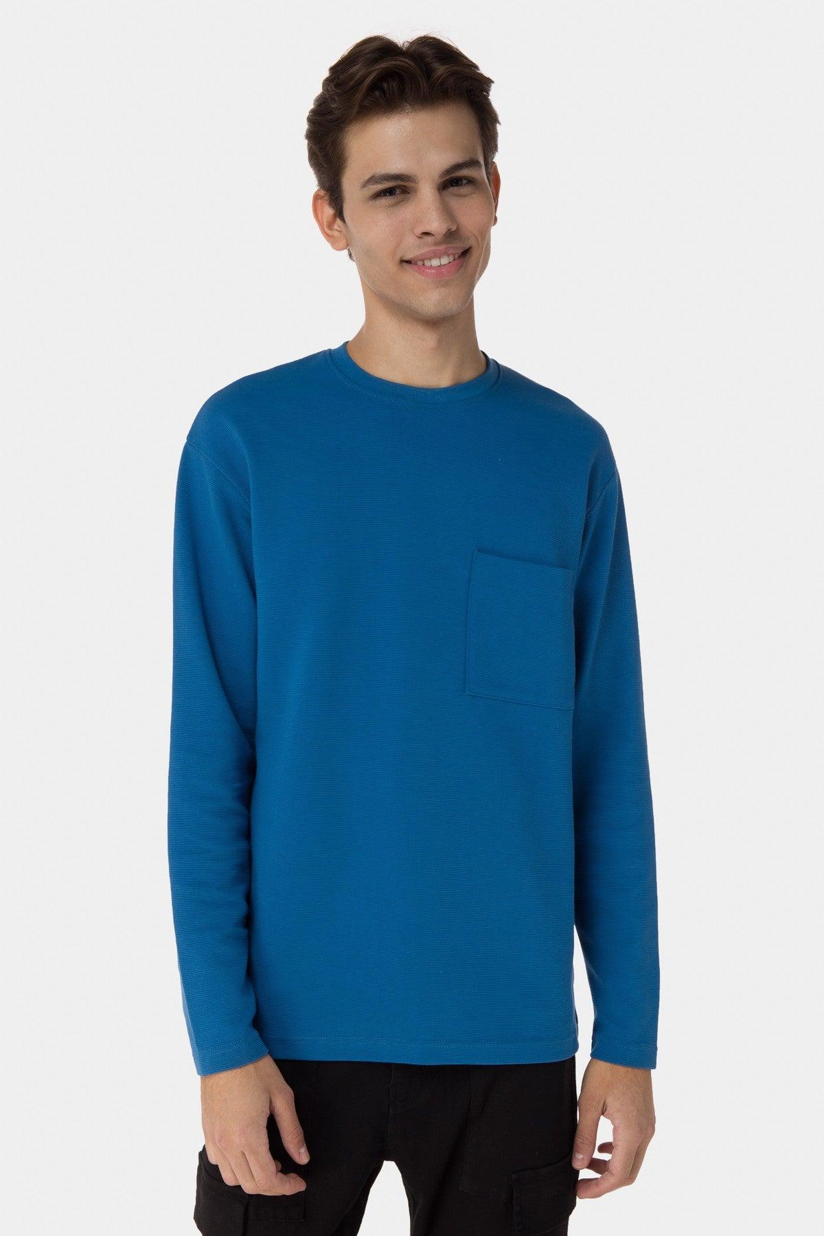 Full Sleeve Basic T-Shirt For Men - Blue