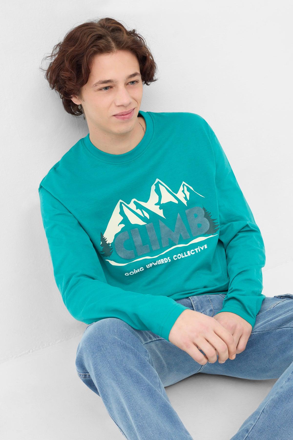 Printed Long Seleeve T-Shirt For Men - Alpine Green