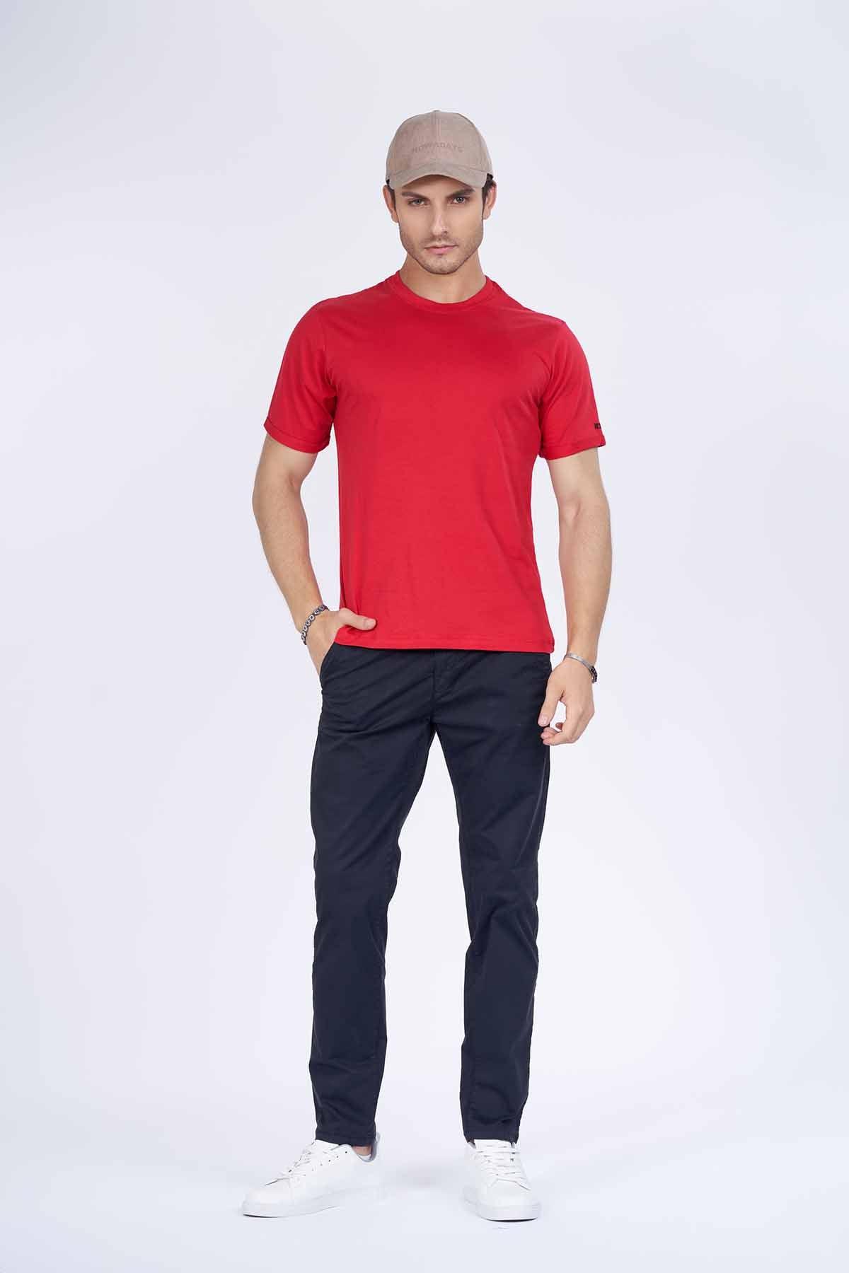 Crew Neck Basic T-Shirt For Men - Tango Red