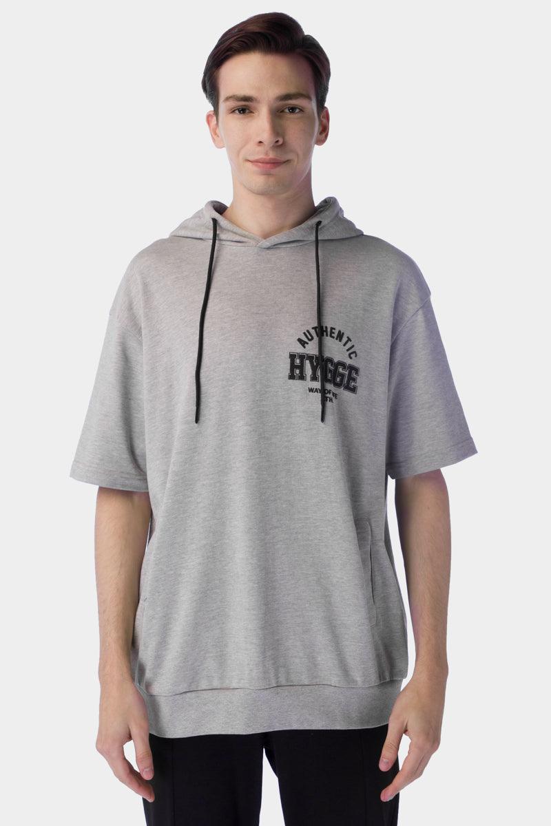 Half Sleeves Hoodie For Men - Light Grey