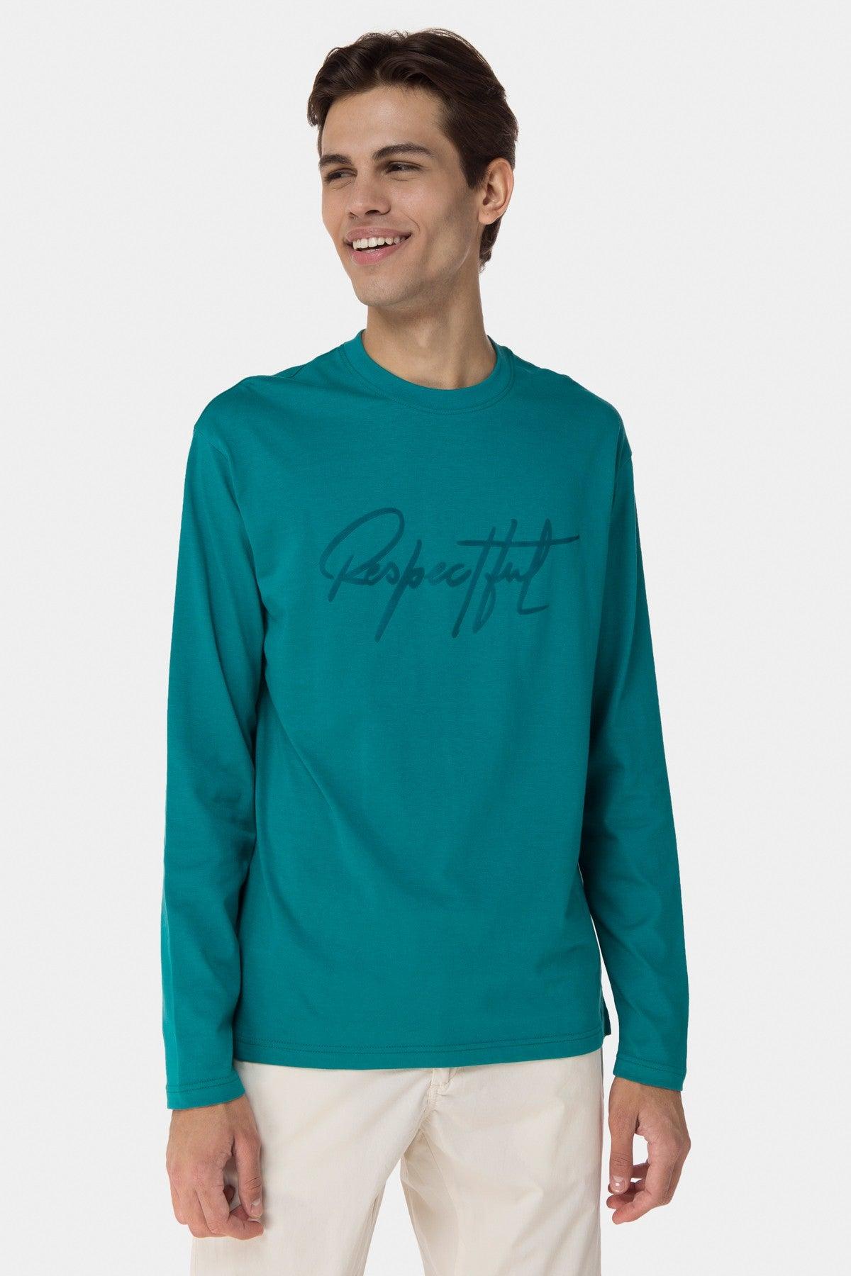 Printed Long Seleeve T-Shirt For Men - Alpine Green