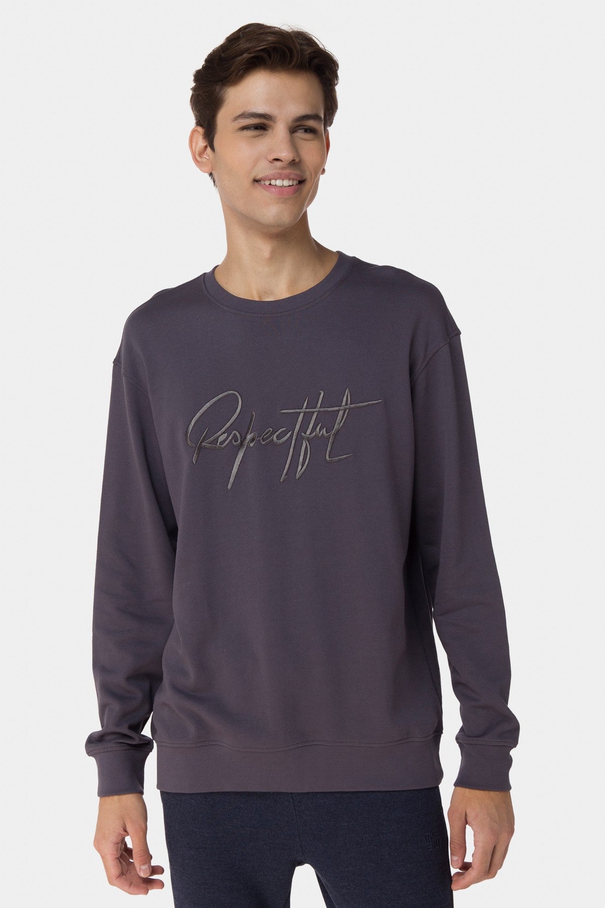 Printed Long Seleeve T-Shirt For Men - Grey Marengo