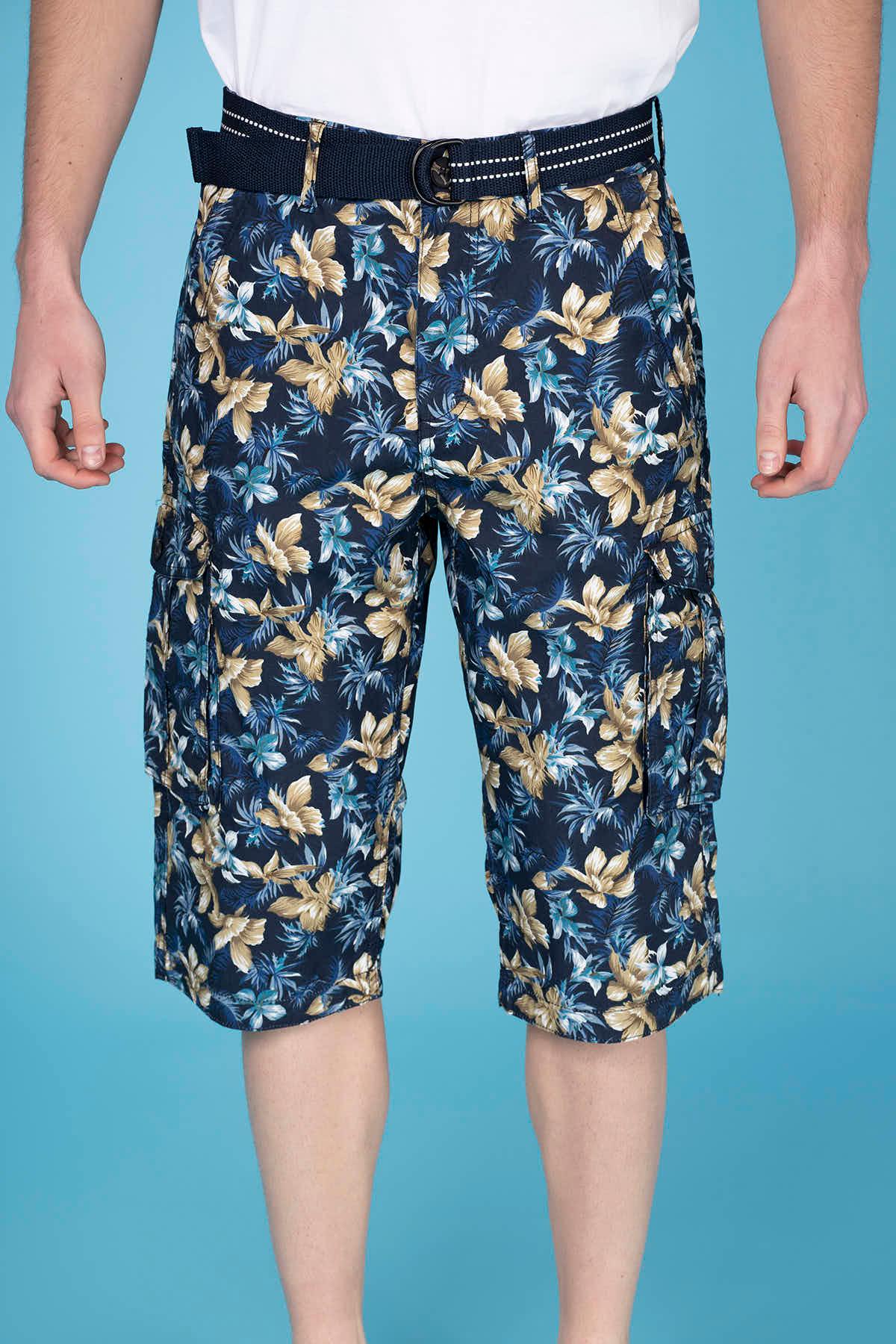 Printed Cargo Pocket Short For Men - Navy