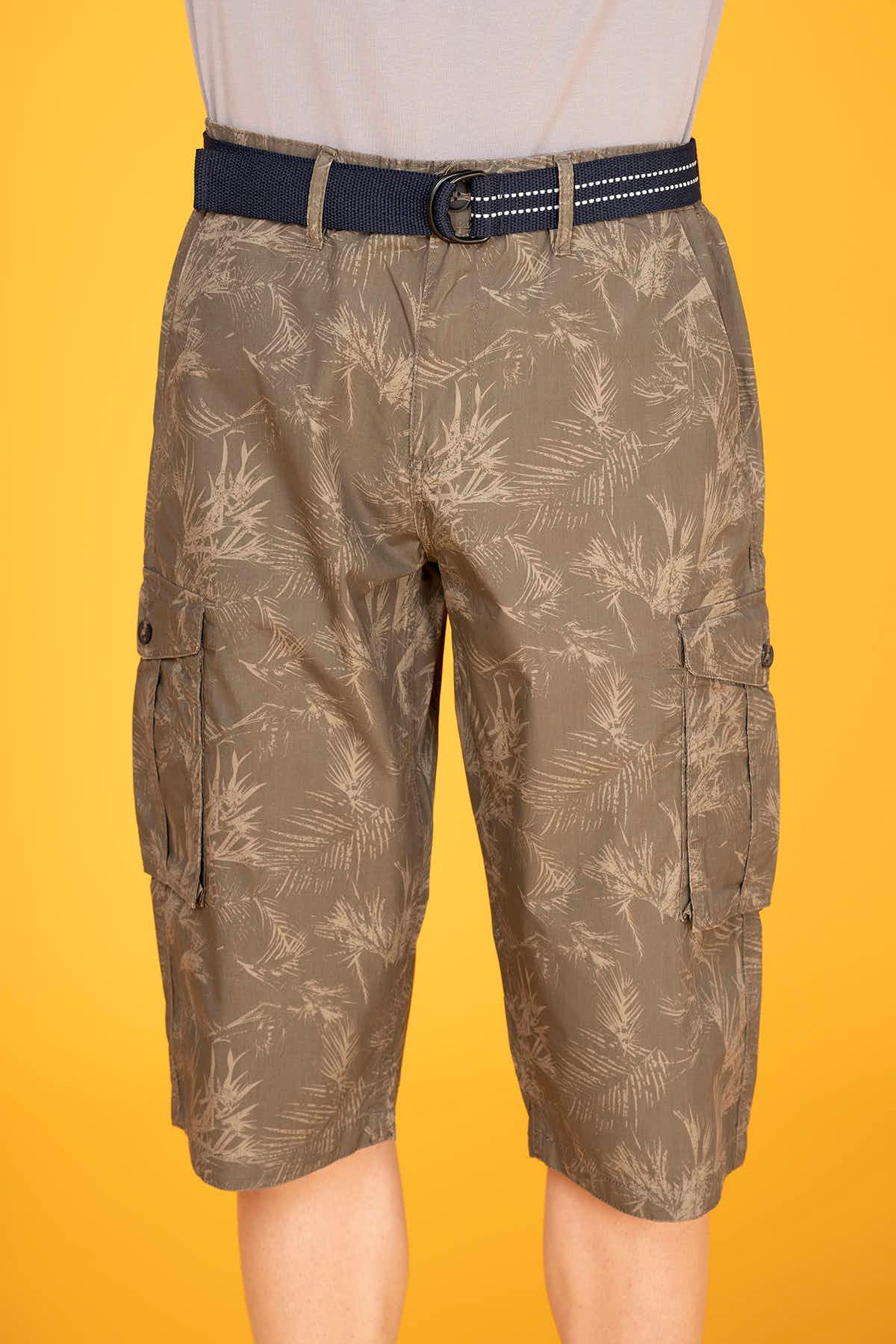 Printed Cargo Pocket Short For Men - Olive