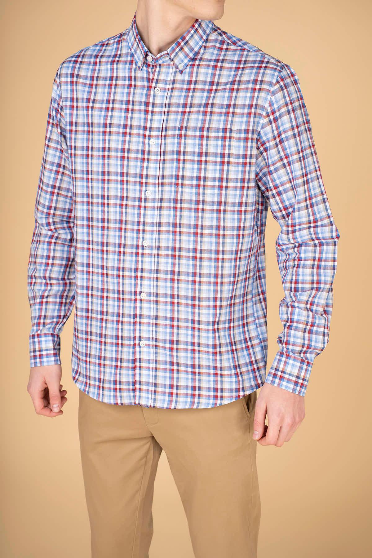 Check Button Down Shirt For Men - Blue
