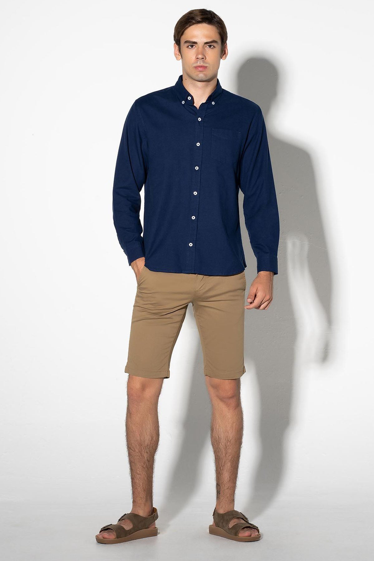 Solid Button Down Shirt For Men - Navy