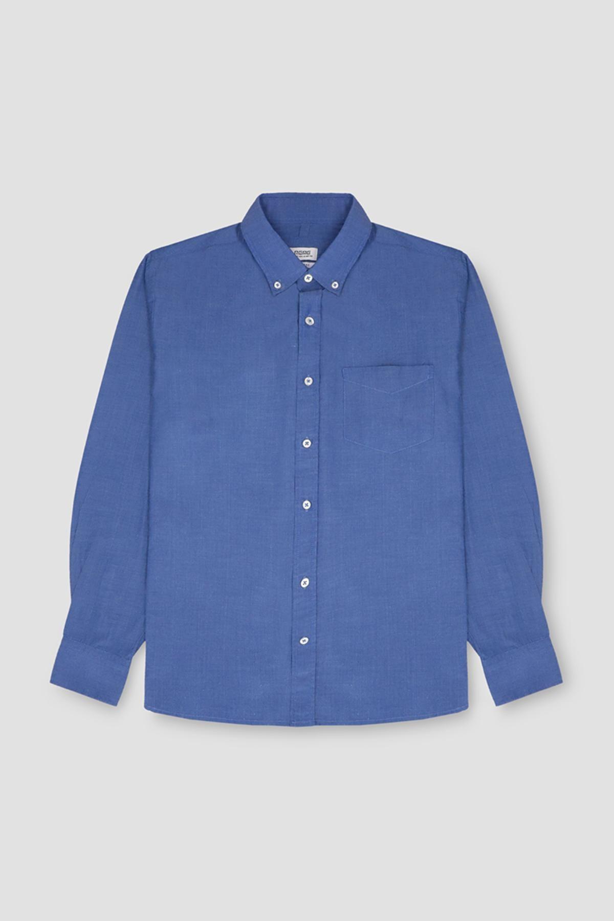 Solid Button Down Shirt For Men - Indigo