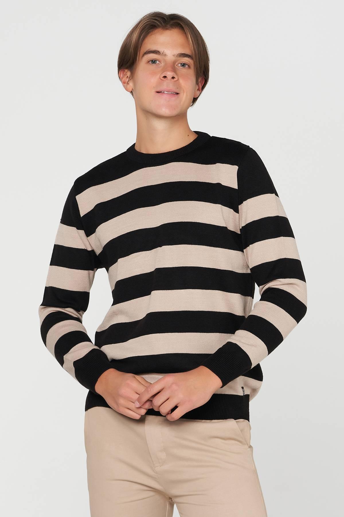 Striped Sweater For Men - Black
