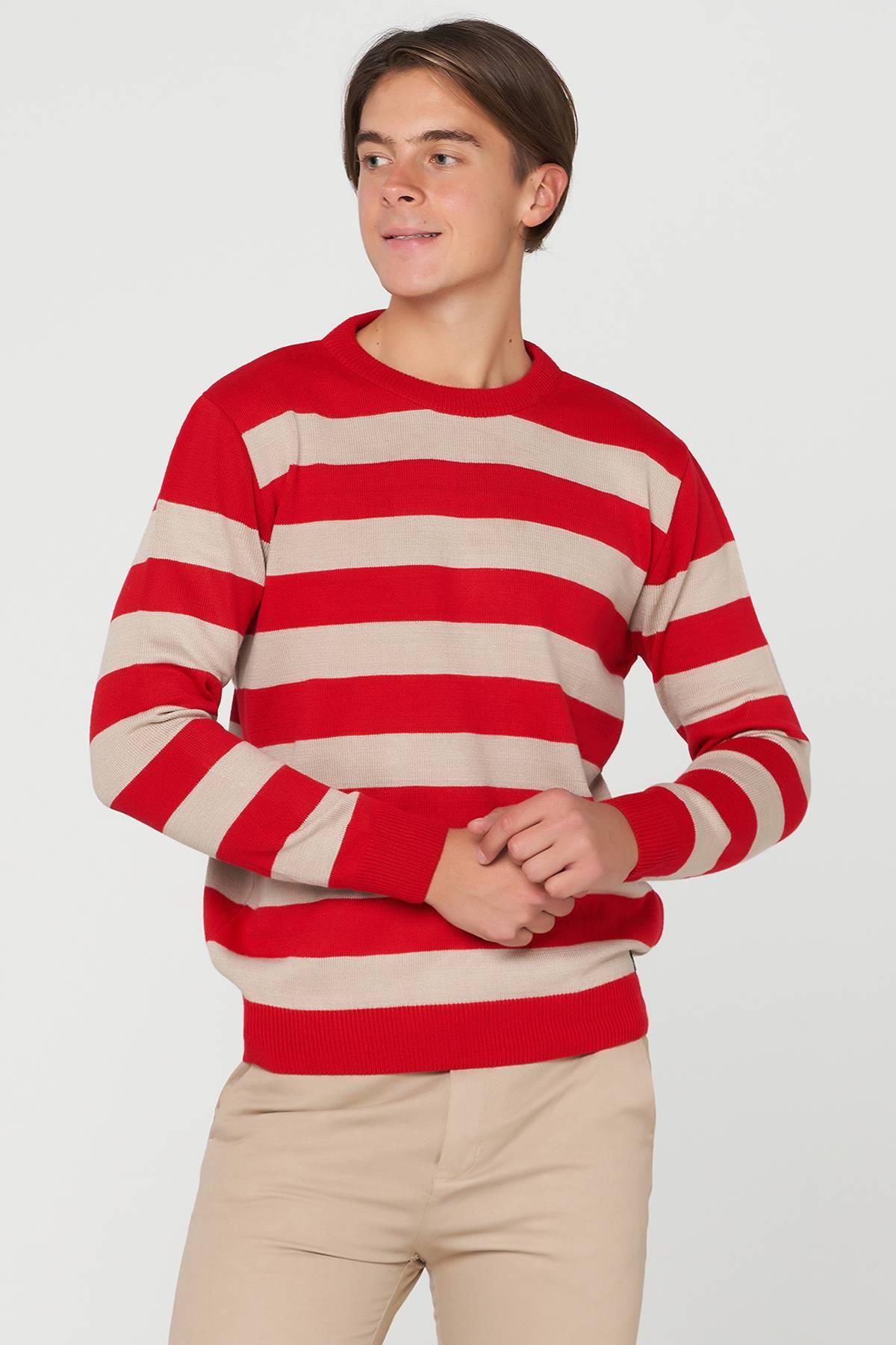 Striped Sweater For Men - Red