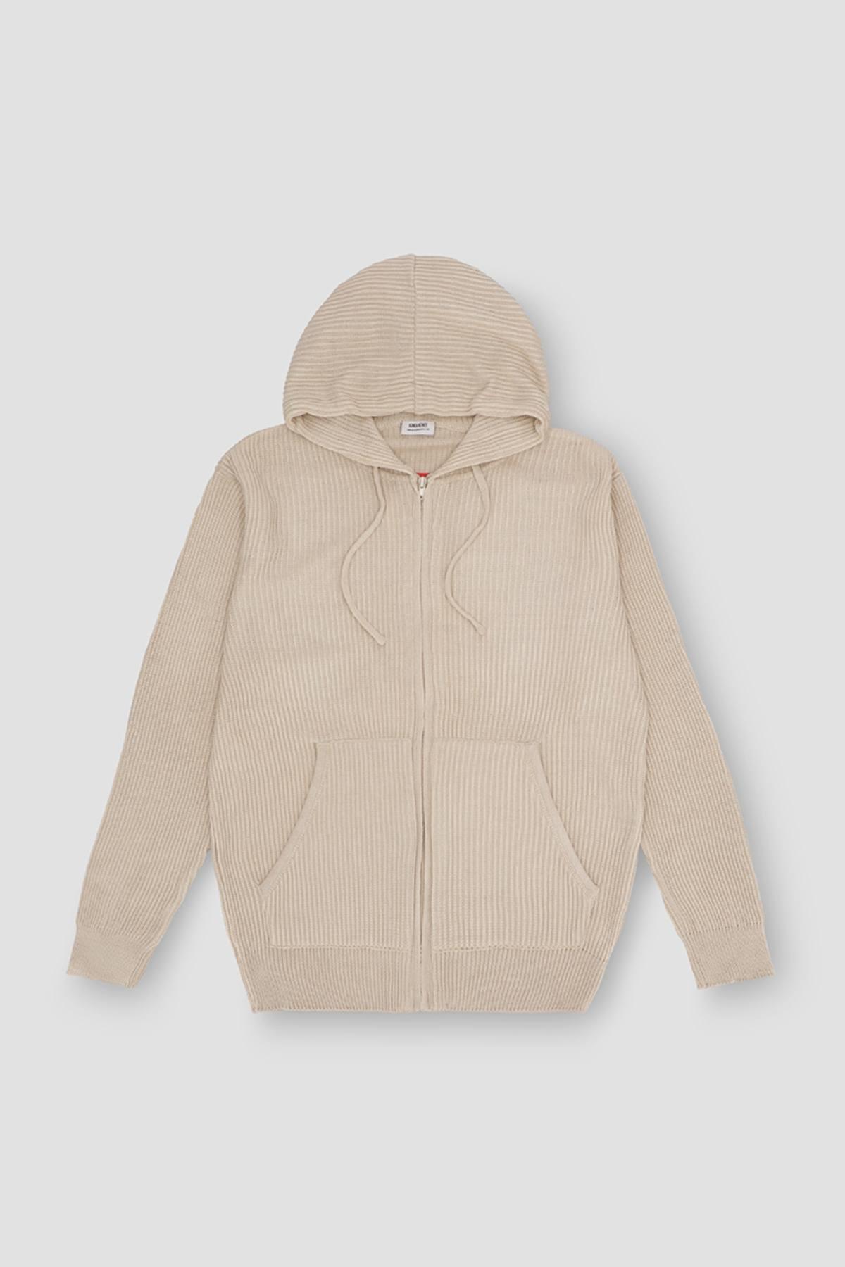 Solid Zip Up Hoodie For Men - Beige