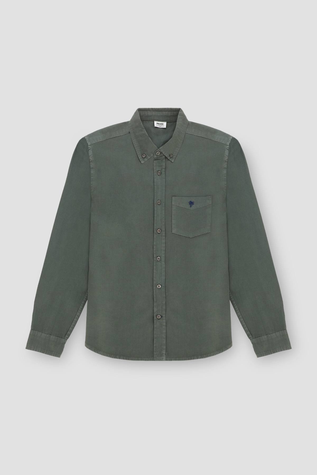 Solid Button Down Shirt For Men - Green