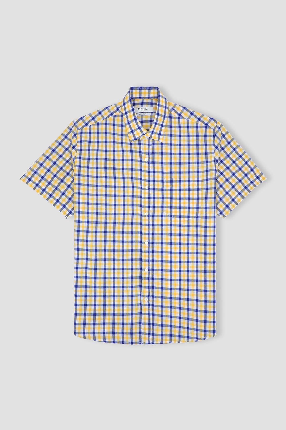 Check Half Sleeve Shirt For Men - Blue