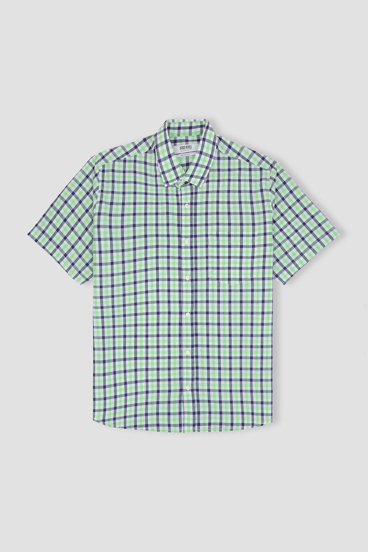 Check Half Sleeve Shirt For Men - Green
