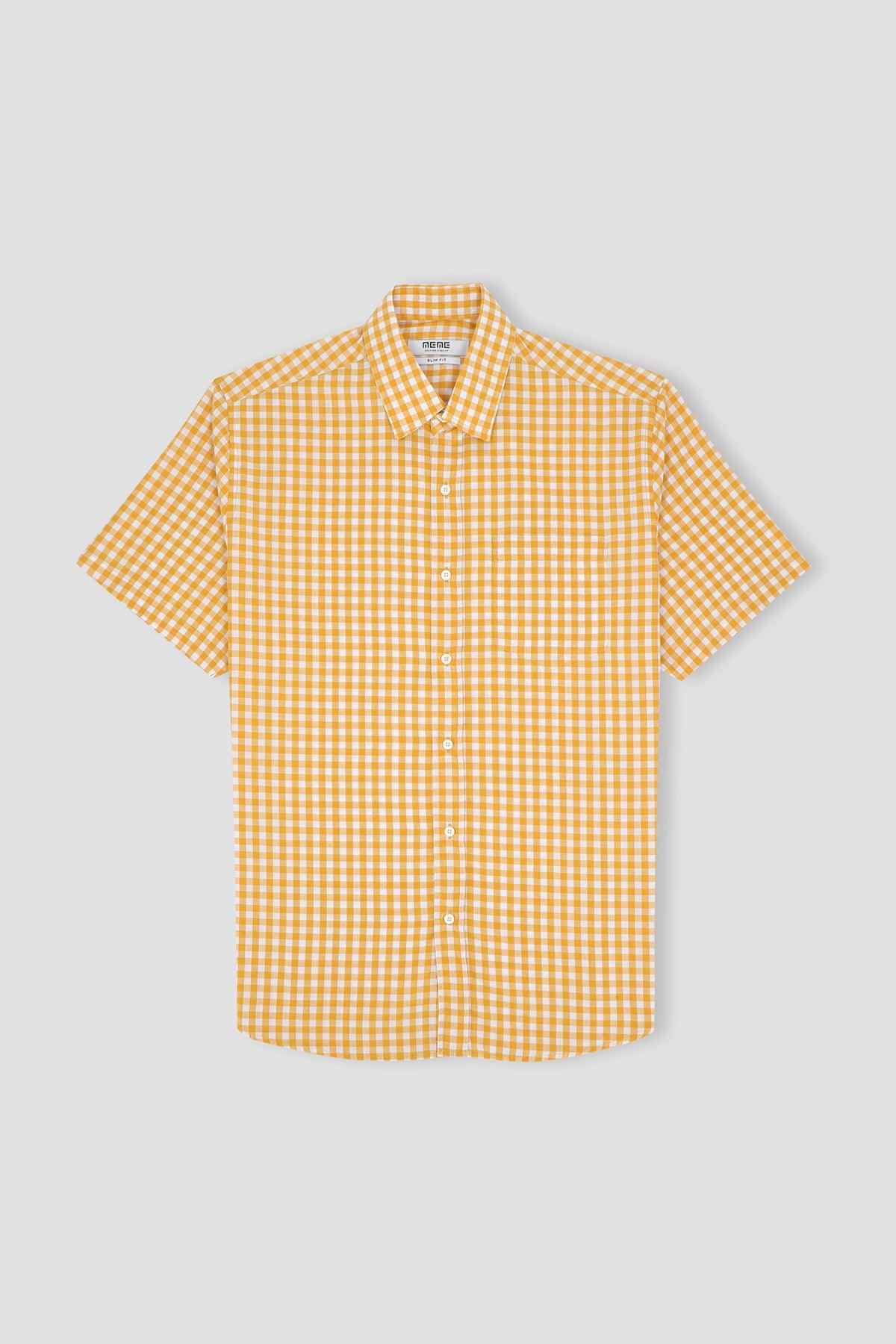 Check Half Sleeve Shirt For Men - Yellow