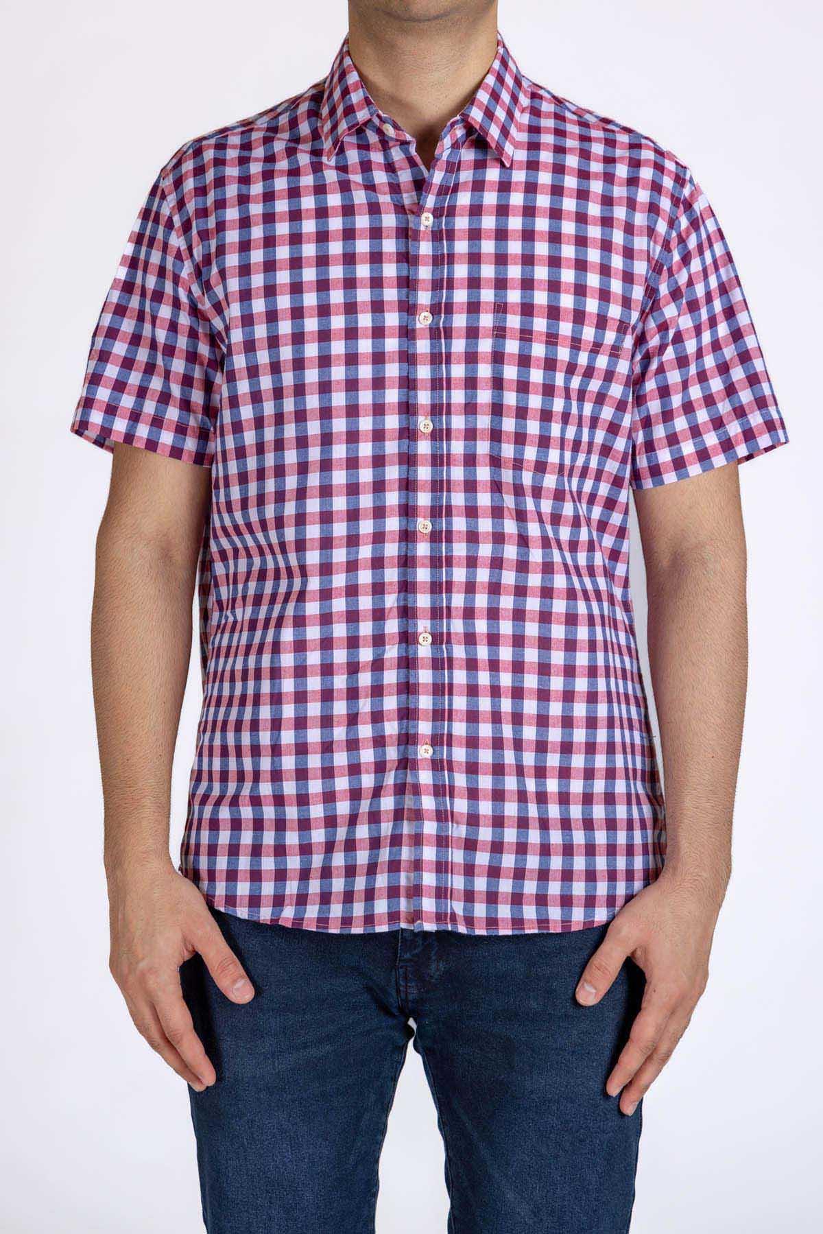 Check Half Sleeve Shirt For Men - Pink