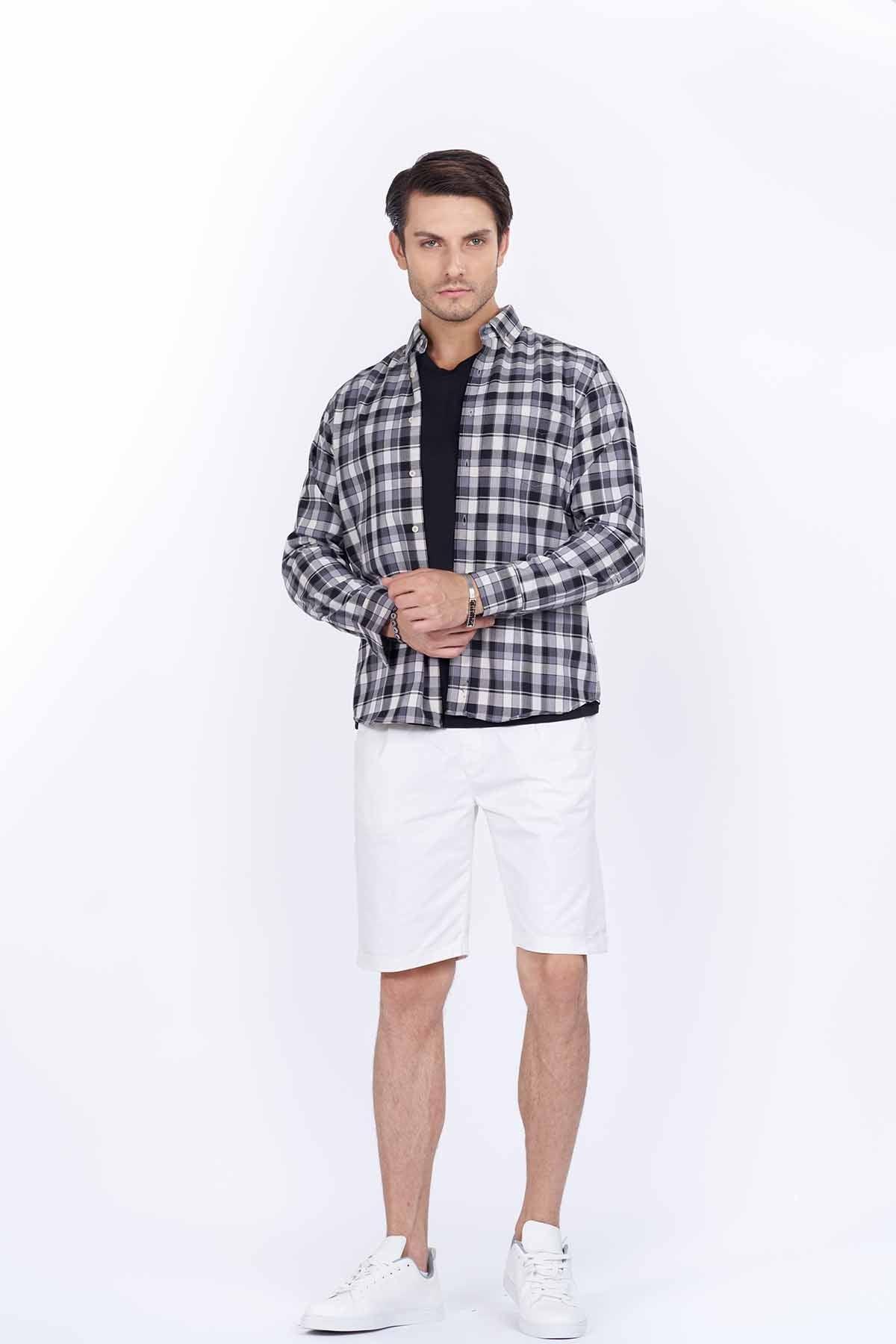Check Button Down Shirt For Men - Grey