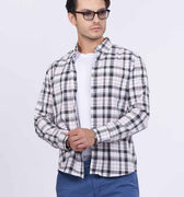 Check Button Down Shirt For Men - Storm Grey - MEME