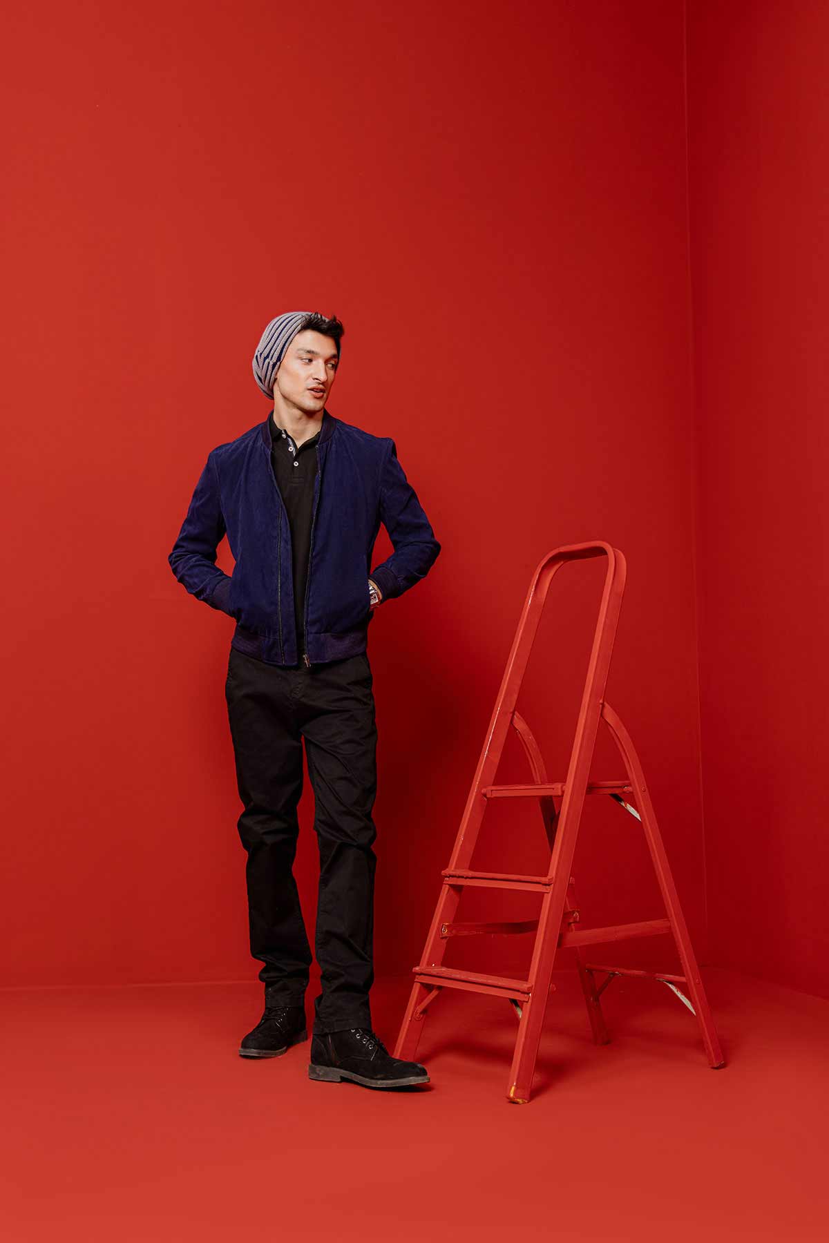 Suede Leather Jacket For Men - Navy