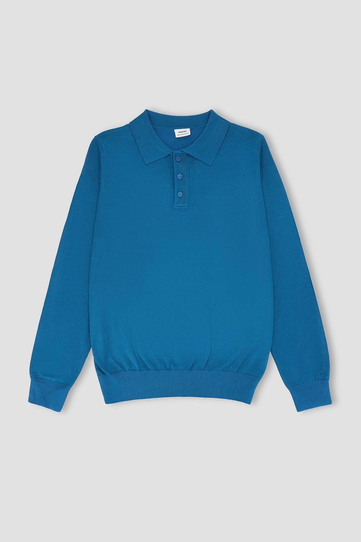 Polo Neck Sweater For Men - Peacock Blue