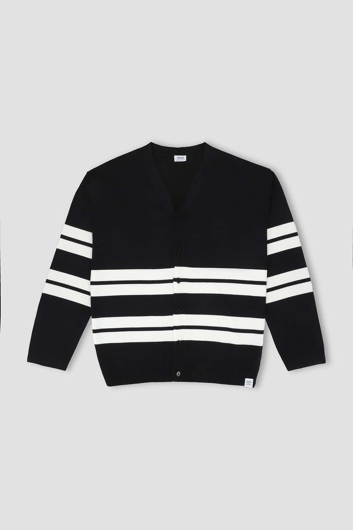 Striped Cardigan For Men - Black