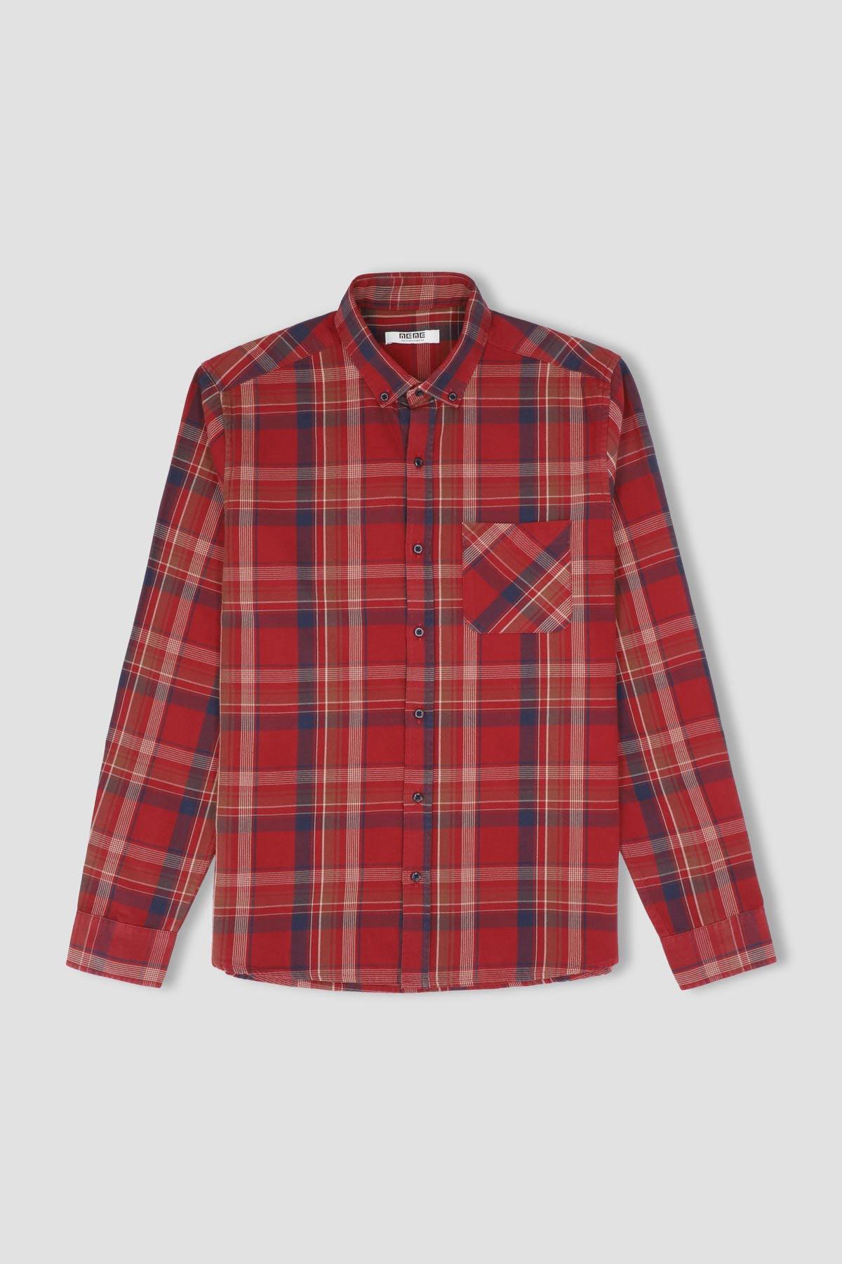 Check Button Down Shirt For Men - Red