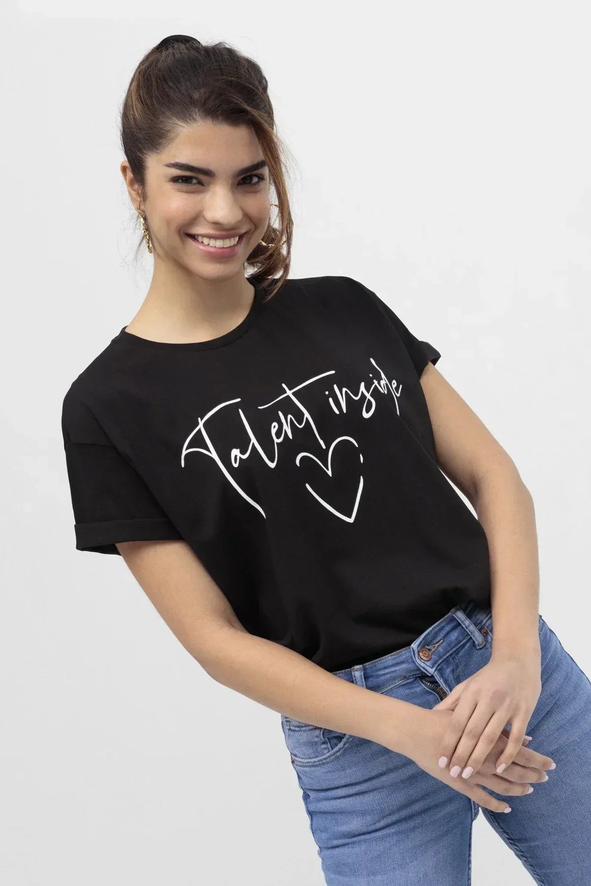 Printed T-Shirt For Women - Black - MEME