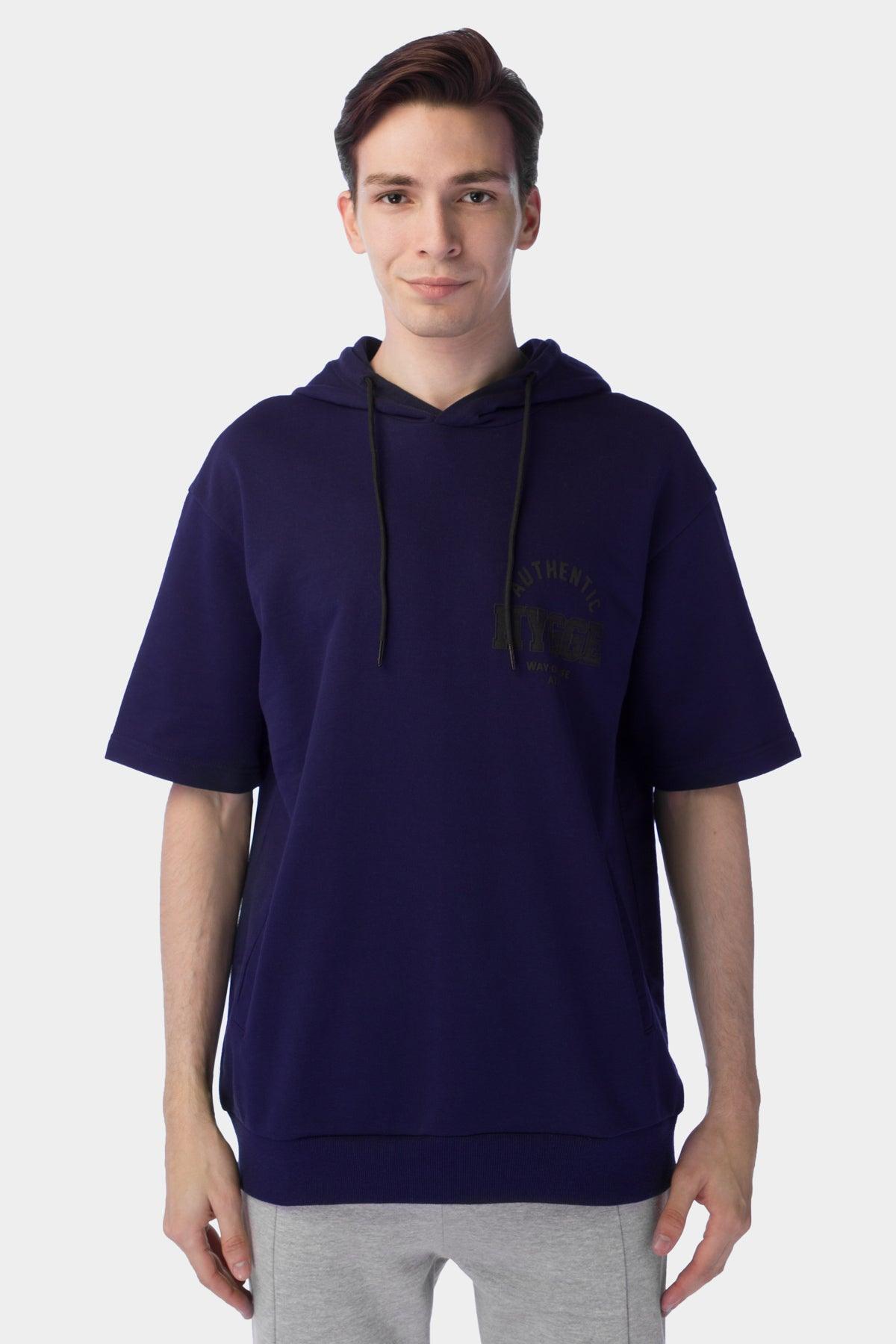 Half Sleeves Hoodie For Men - Navy