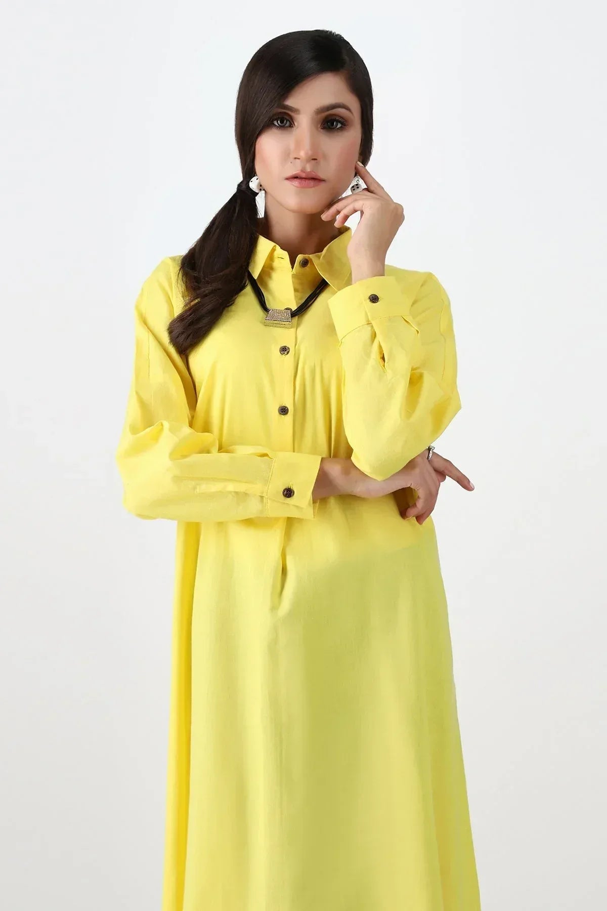 Solid Long Dress For Women - Yellow - MEME
