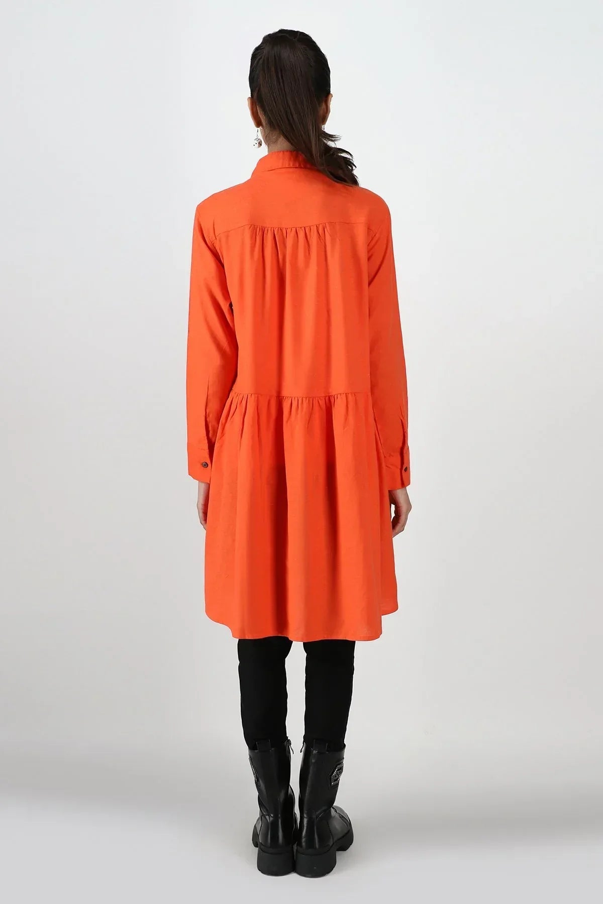 Solid Midi Dress For Women - Orange - MEME