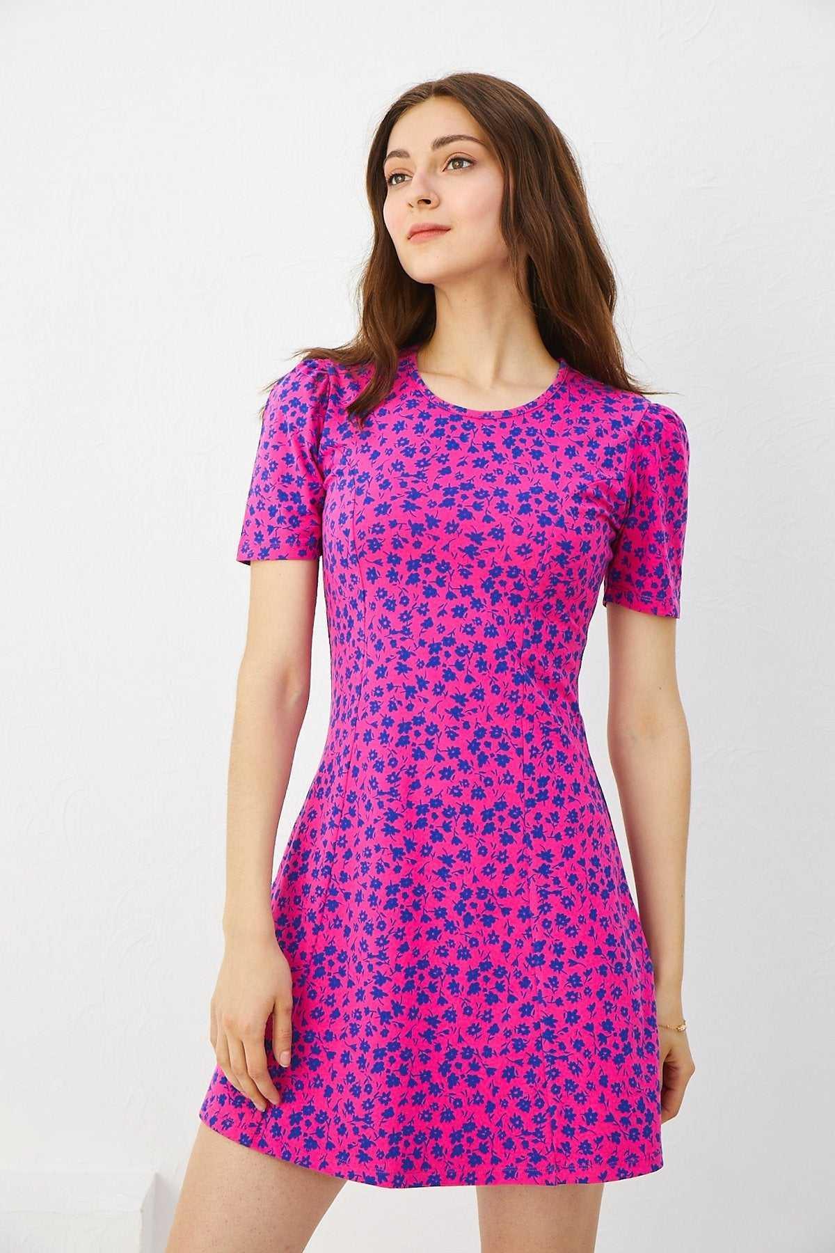Printed Midi Dress For Women - Fuchsia - MEME