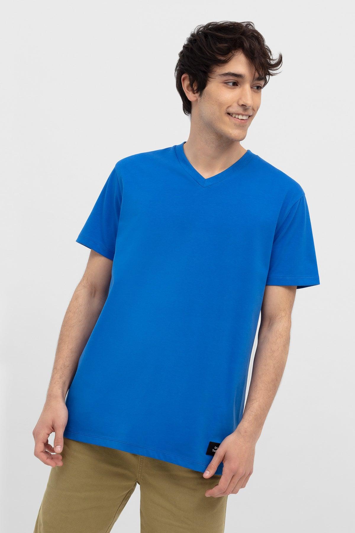 V-Neck Basic T-Shirt For Men - Royal Blue