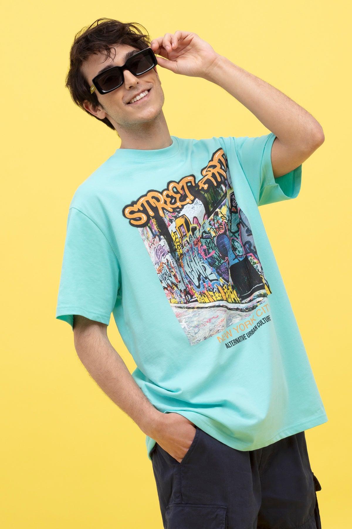 Printed T-Shirt For Men - Turquoise