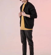 Zipper Cardigan For Men - Black - MEME