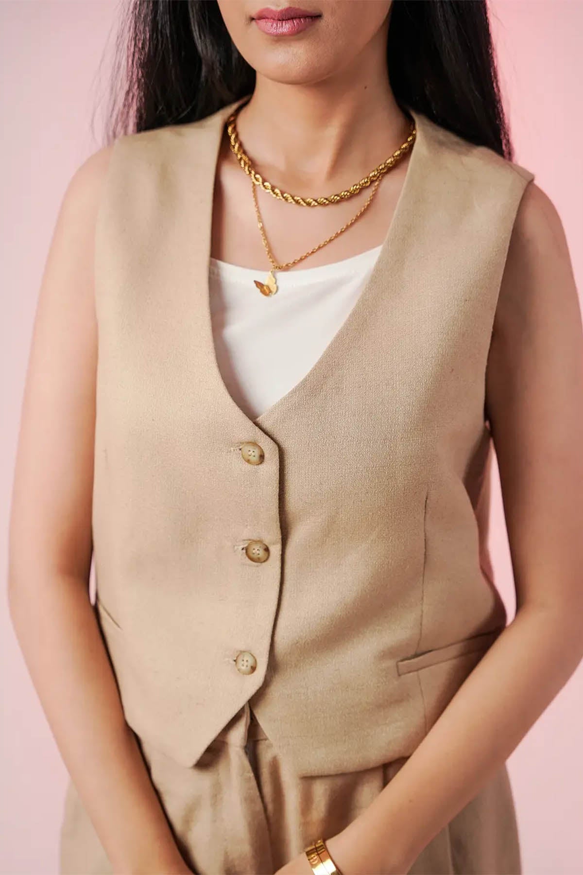 Vest Blazer For Women - Beige